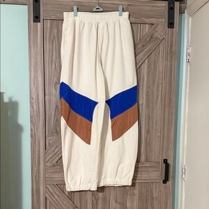 FP Movement by Free People Ivory Joggers with Blue and Tan Accents